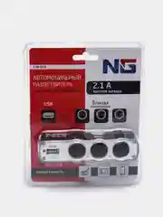 Разветвитель прикуривателя, 3 выхода +1 USB, 60 W, 2.1А, 12/24В,  пластик