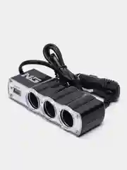 Разветвитель прикуривателя, 3 выхода +1 USB, 60 W, 2.1А, 12/24В,  пластик