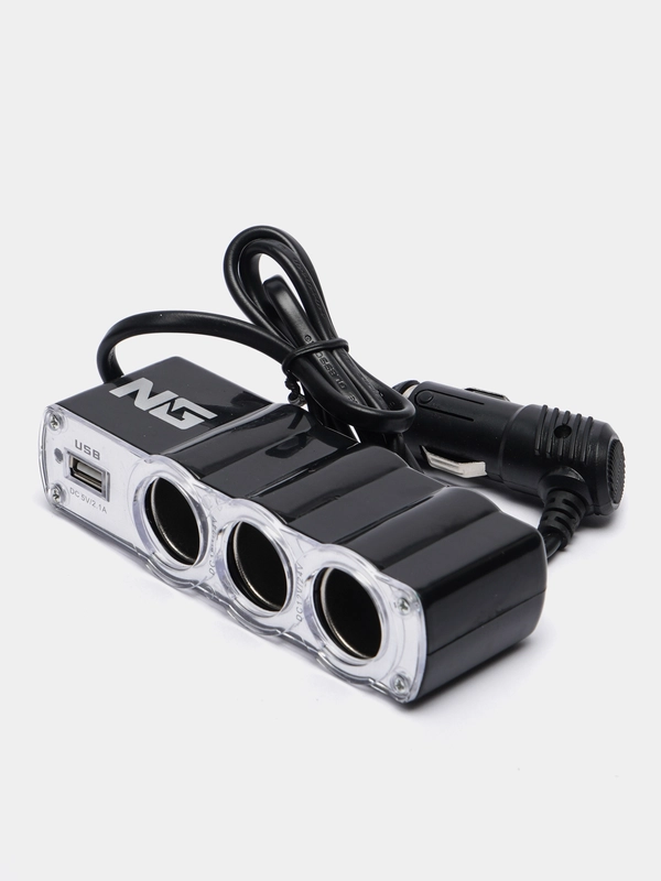 Разветвитель прикуривателя, 3 выхода +1 USB, 60 W, 2.1А, 12/24В,  пластик