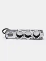 Разветвитель прикуривателя, 3 выхода +1 USB, 60 W, 2.1А, 12/24В,  пластик