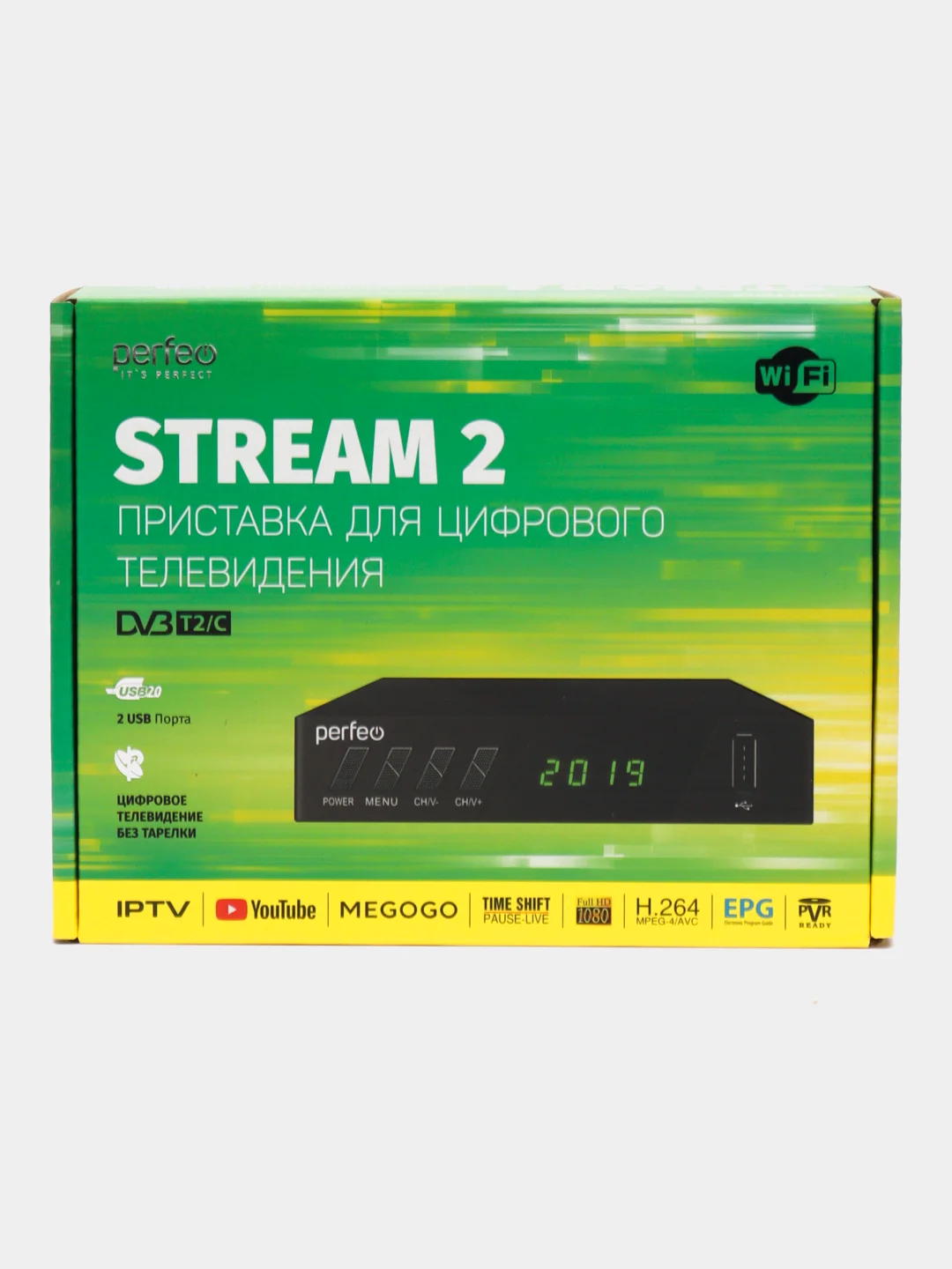Perfeo DVB-T2/C приставка "STREAM-2" для цифр.TV, Wi-Fi, IPTV, HDMI, 2 USB, пульт ДУ