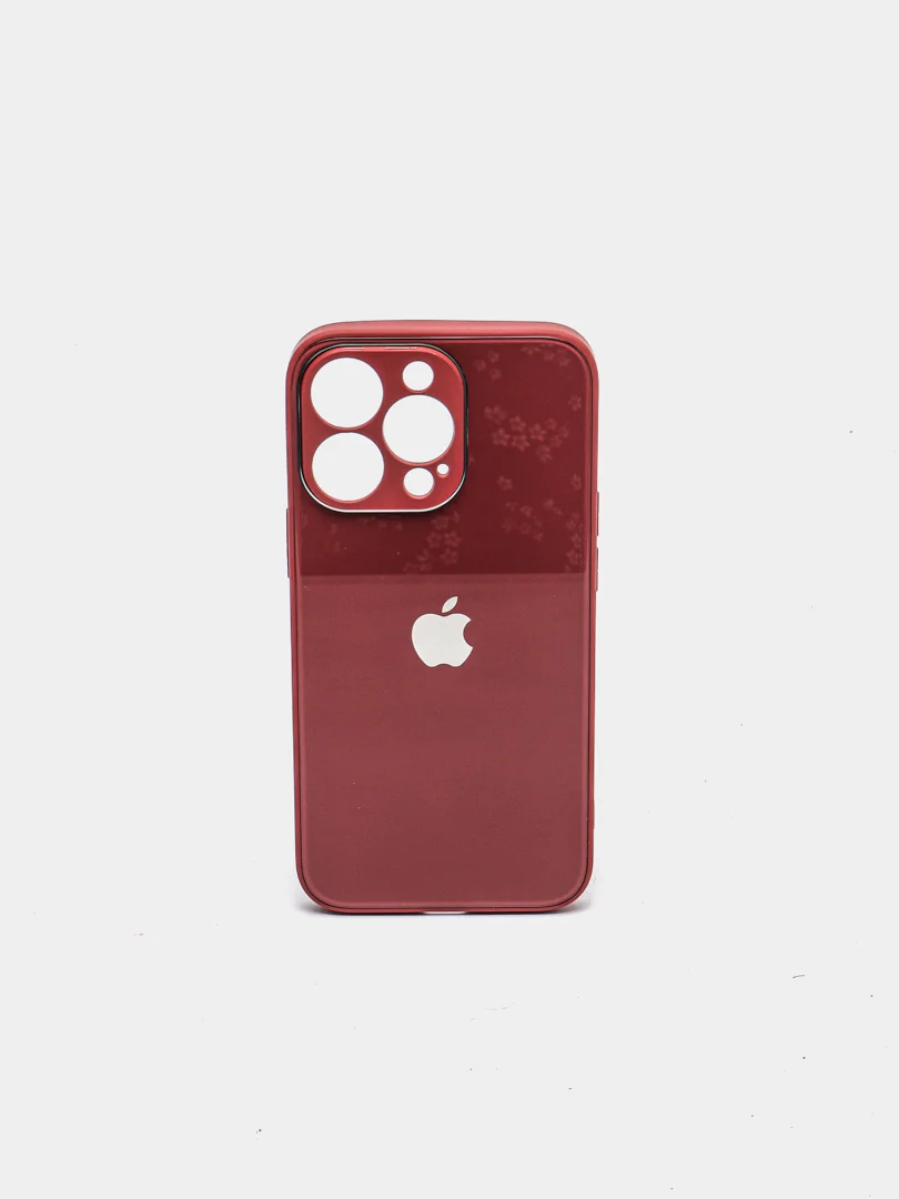 Бордовый чехол силиконовый со стеклянной панелью для iPhone 13 Pro