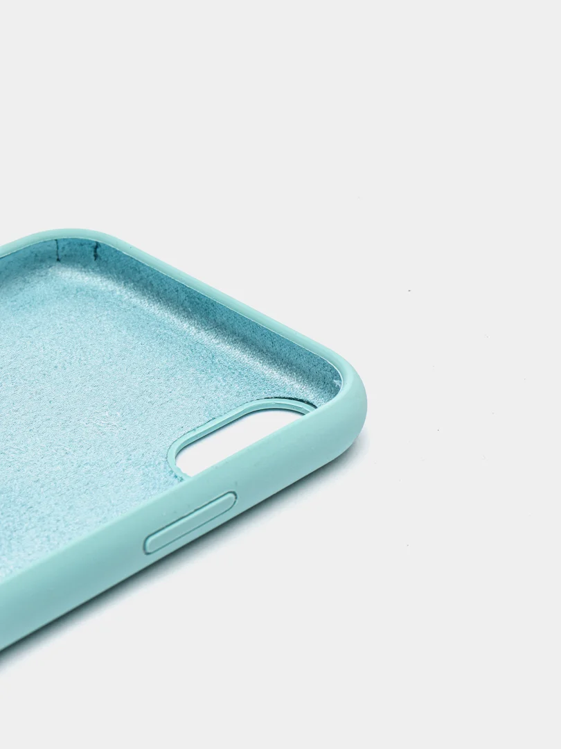 Мятный чехол на iPhone X, XS, XR, 7, 8, se, 12, 12 Pro, Mini, Max silicone case, закрытый низ, бархат внутри