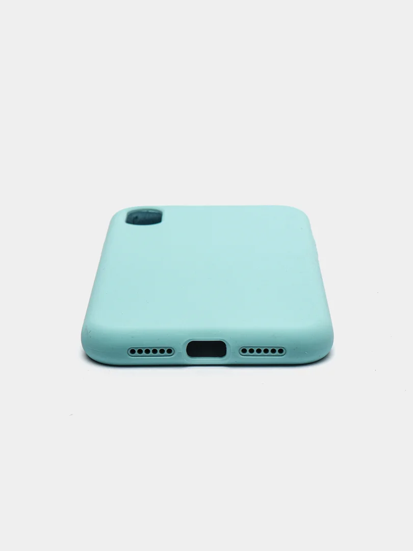Мятный чехол на iPhone X, XS, XR, 7, 8, se, 12, 12 Pro, Mini, Max silicone case, закрытый низ, бархат внутри