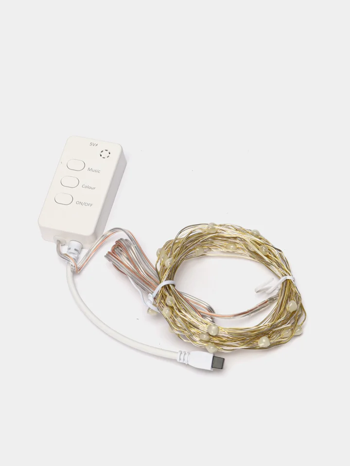 Умная гирлянда интерьерная светодиодная 33 ламп, 5 м, USB, пульт ДУ, Wi-Fi