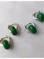 Серьги-бублики/ кольца/ конго с натуральным зеленым халцедоном