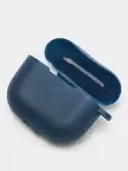Темно-синий силиконовый чехол для наушников Apple Airpods 3 с карабином в комплекте