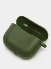 Тёмно-зелёный силиконовый чехол для наушников Apple Airpods 3 с карабином в комплекте