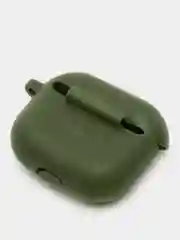 Тёмно-зелёный силиконовый чехол для наушников Apple Airpods 3 с карабином в комплекте