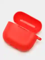 Красный силиконовый чехол для наушников Apple Airpods 3 с карабином в комплекте