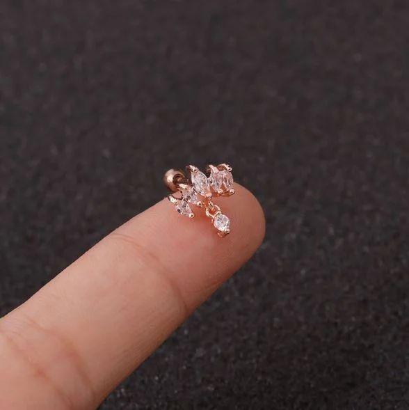 Золотистый хаки микросерьга-пирсинг "Pink Gold" со стержнем из нержавеющей стали