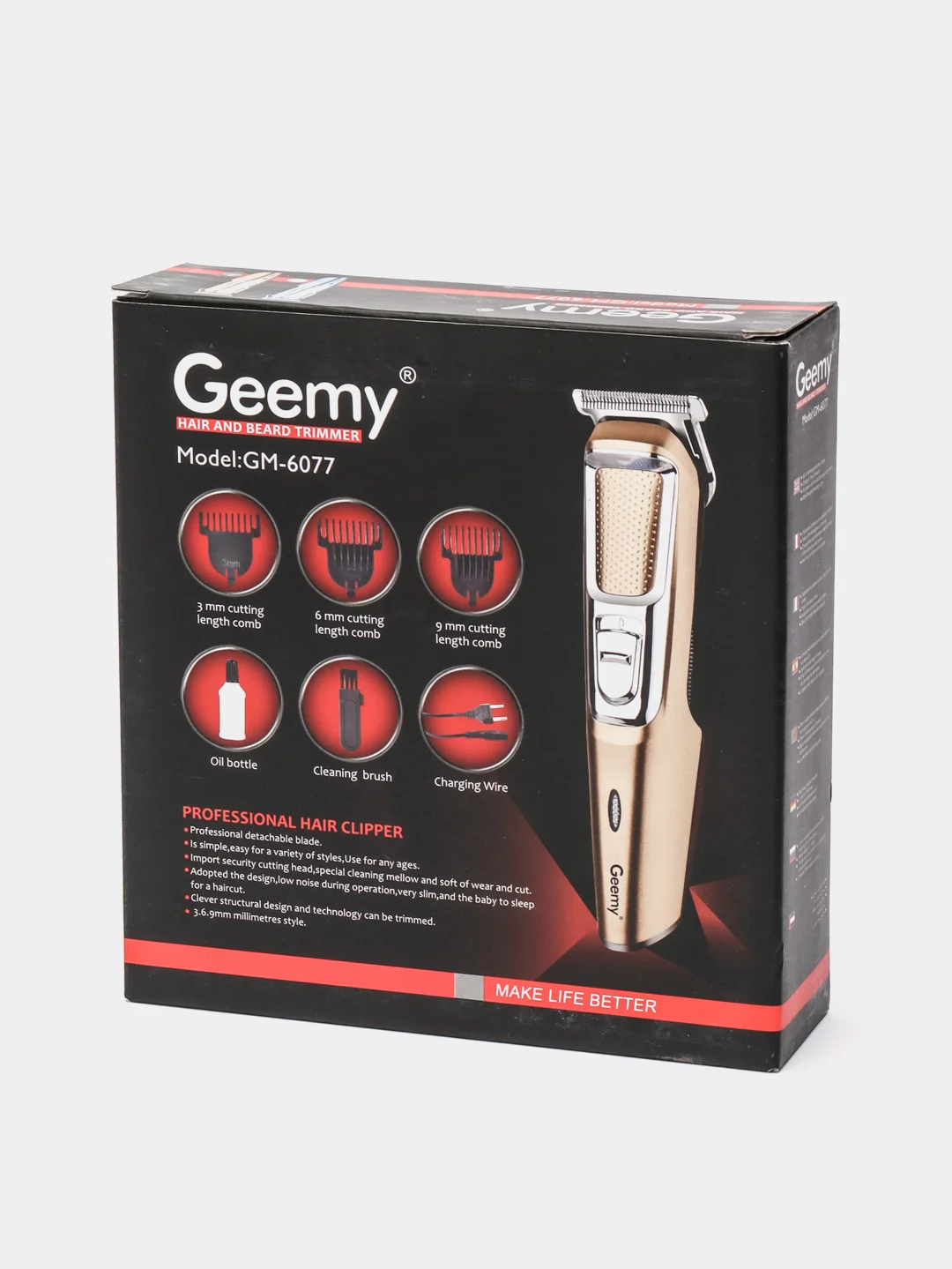 Золотой машинка для стрижки ProGemei Geemy GM-6077 3W + 3 насадки