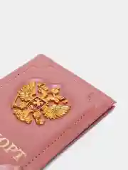 Розовый обложка для паспорта "Герб", кожаная