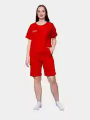 Алый костюм женский летний с шортами из футера с лайкрой