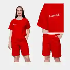 Алый костюм женский летний с шортами из футера с лайкрой