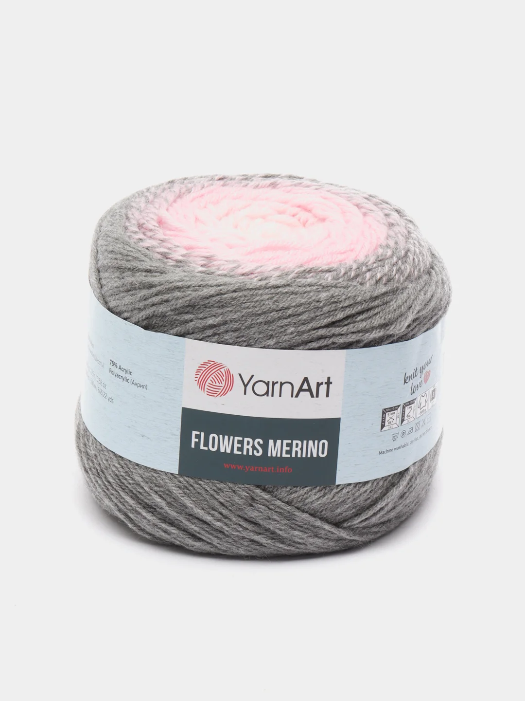 Серый пряжа Yarnart Flowers Merino, 590 м, 225 г