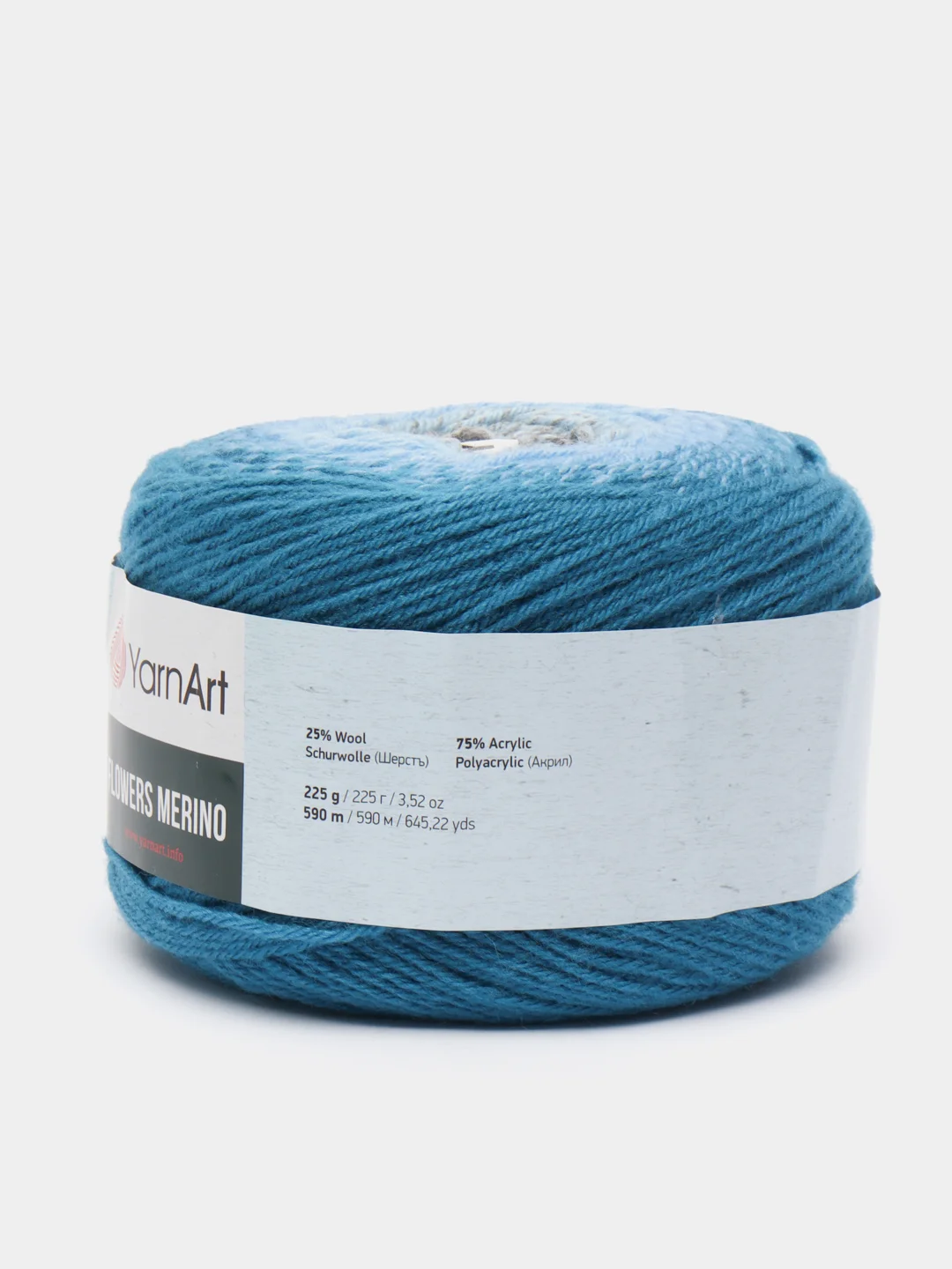 Лазурный пряжа Yarnart Flowers Merino, 590 м, 225 г