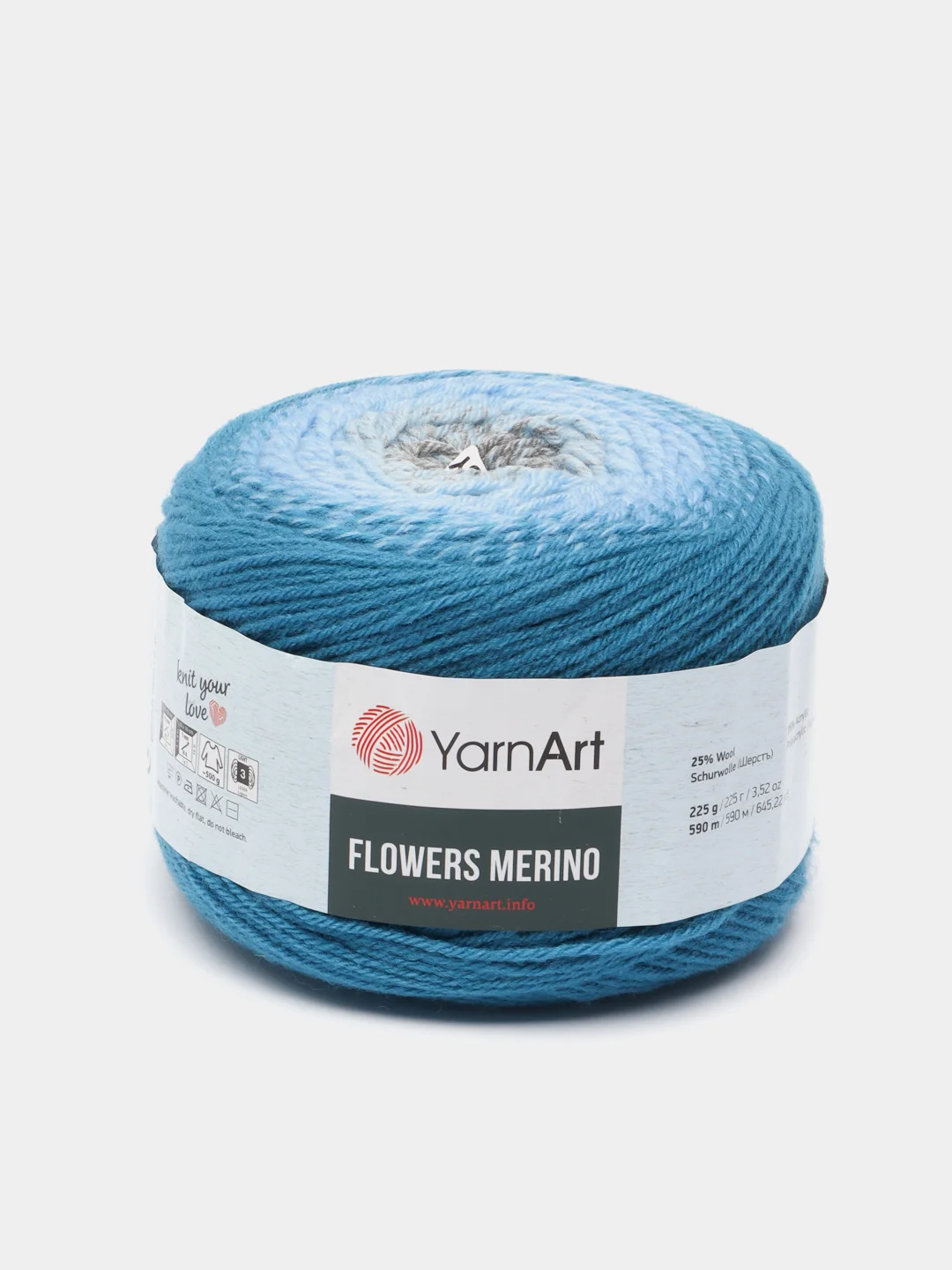Лазурный пряжа Yarnart Flowers Merino, 590 м, 225 г