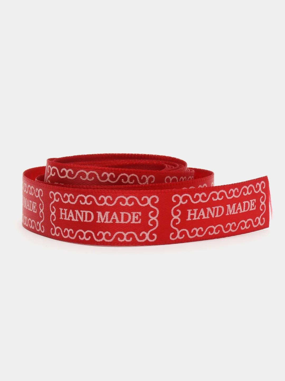 Красный лента атласная "Hand made", шириной 15 мм