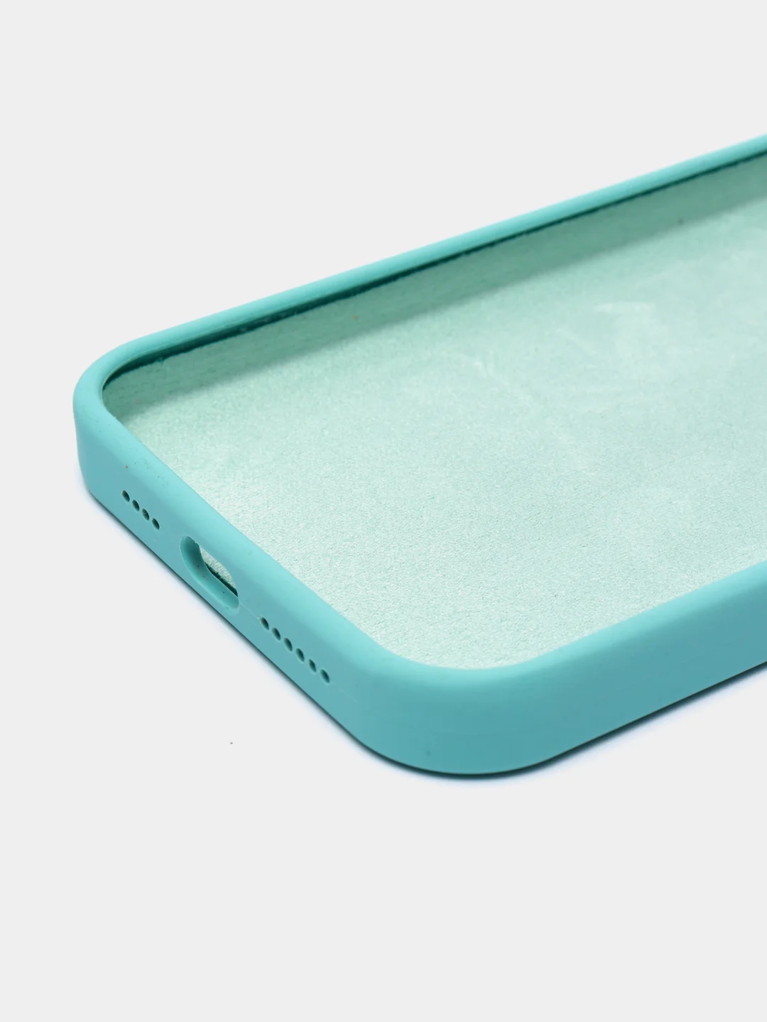 Мятный чехол на iPhone X, XS, XR, 7, 8, se, 12, 12 Pro, Mini, Max silicone case, закрытый низ, бархат внутри