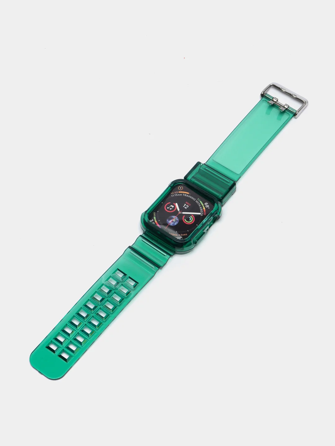 Зеленый ремешок для Apple Watch 38 / 40 / 41 / 42 / 44 / 45 / 49 мм браслет силиконовый прозрачный