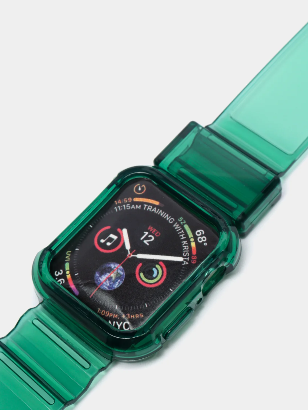Зеленый ремешок для Apple Watch 38 / 40 / 41 / 42 / 44 / 45 / 49 мм браслет силиконовый прозрачный