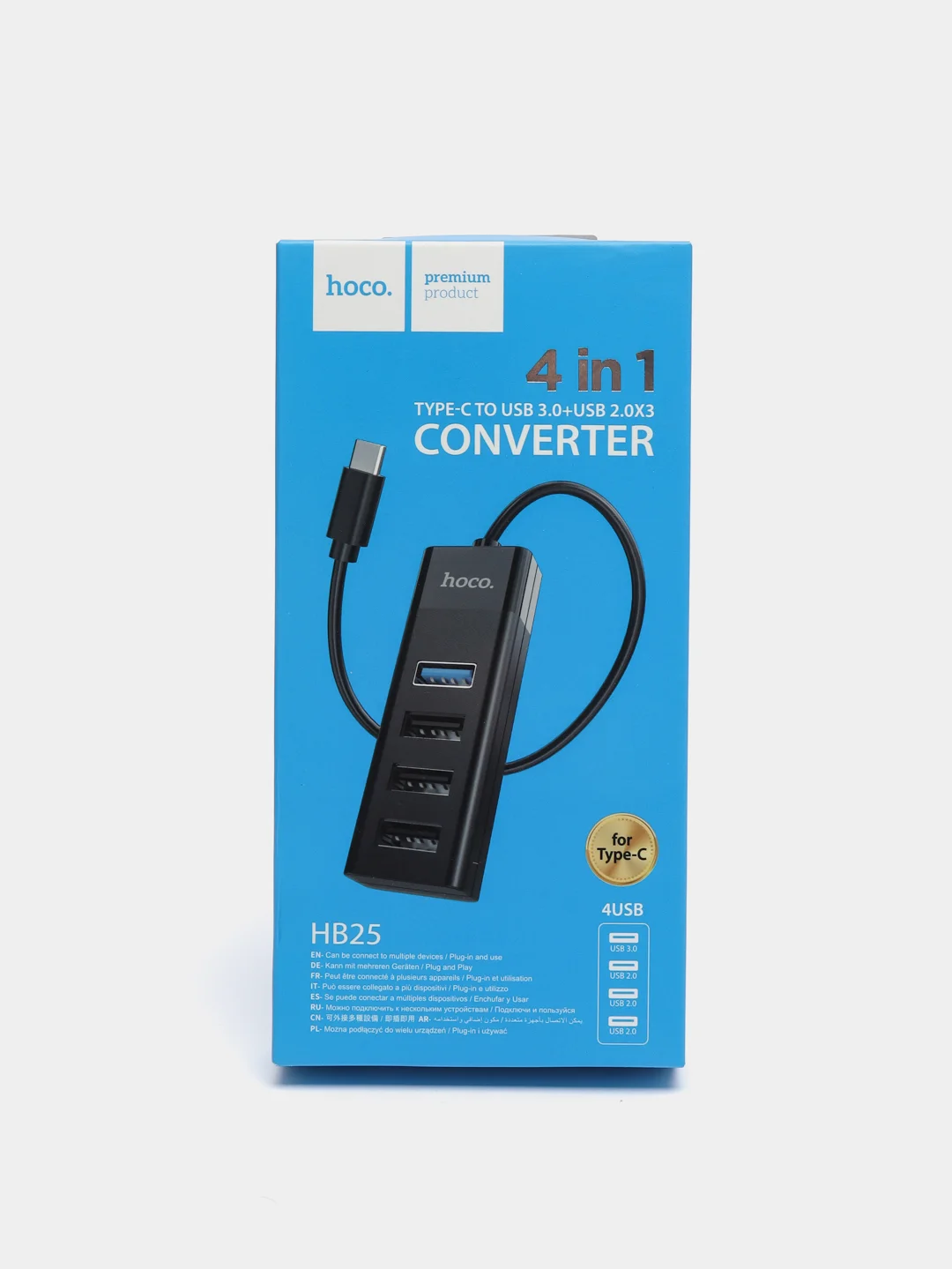 Синий хаб разветвитель Hoco HB25 Type-C, USB, 3.0