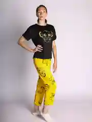 Черный пижама женская с шортами и брюками