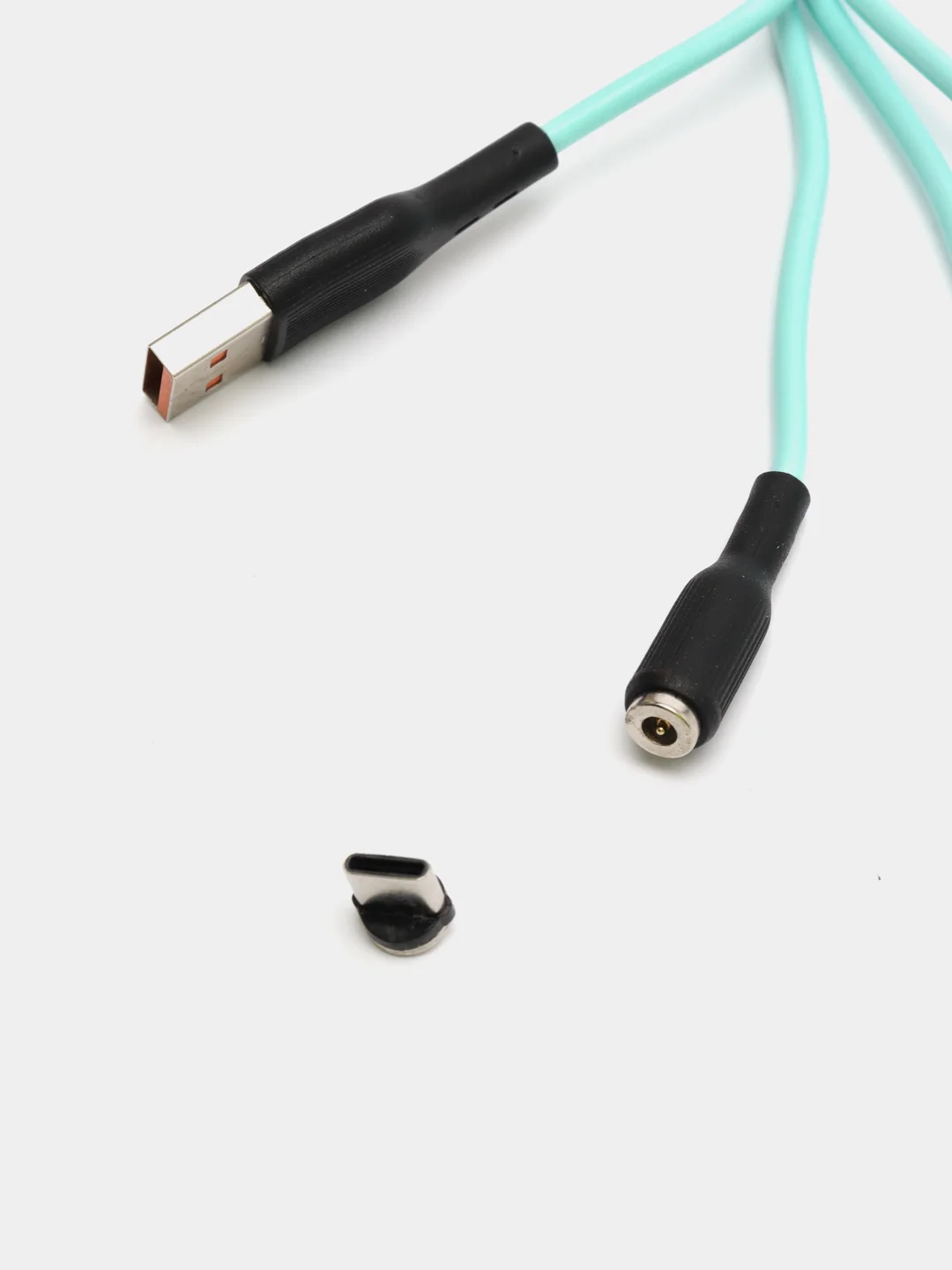 Белый кабель магнитный USB DENMEN D18L/D18T для зарядки Type-C / Lightning 2.4A