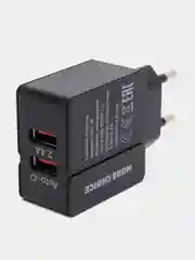 Черный сетевое зарядное устройство More Choice NC46m, 2 USB, 2.4A, кабель Micro USB, 1 м