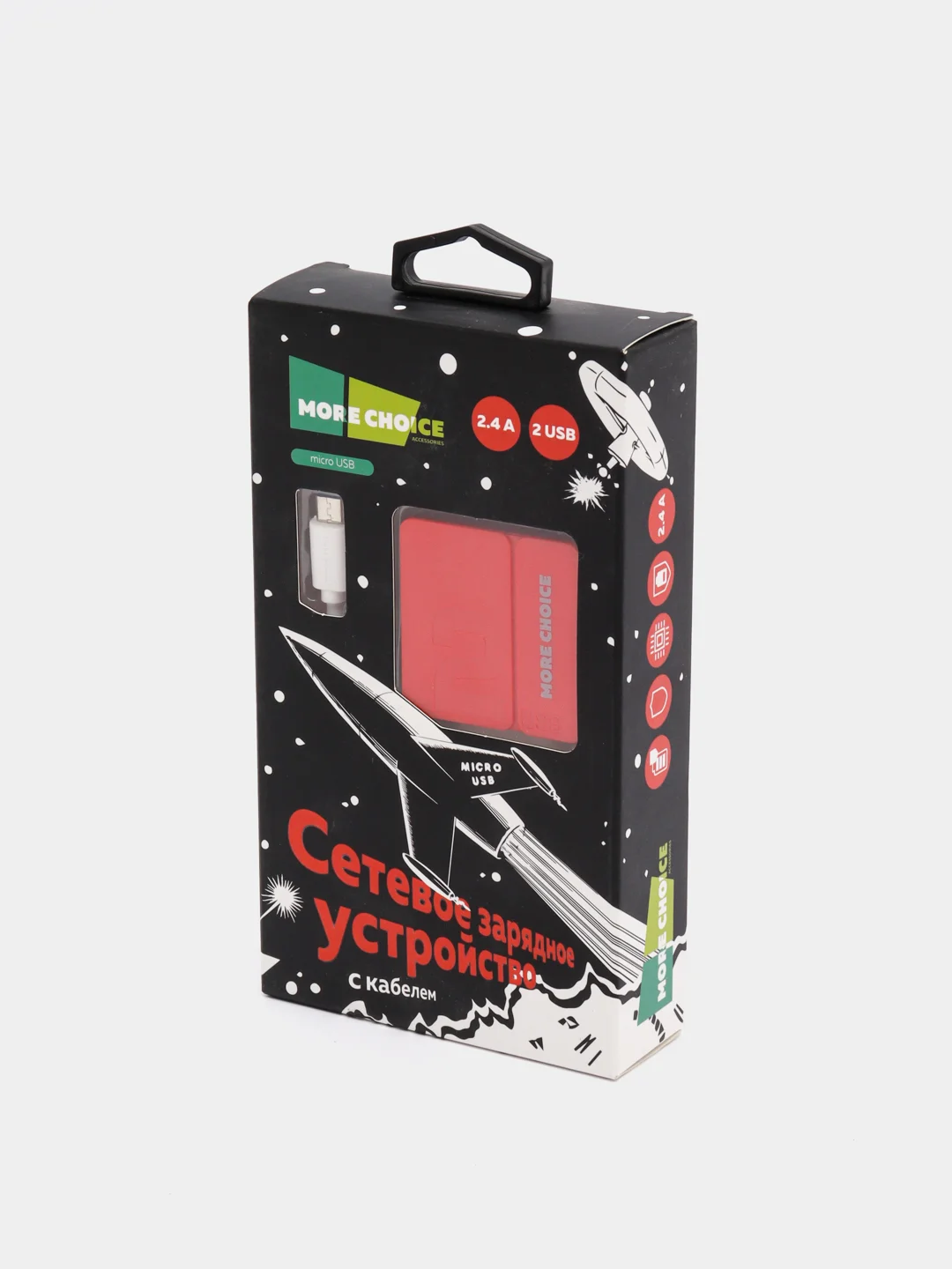 Красный сетевое зарядное устройство More Choice NC46m, 2 USB, 2.4A, кабель Micro USB, 1 м