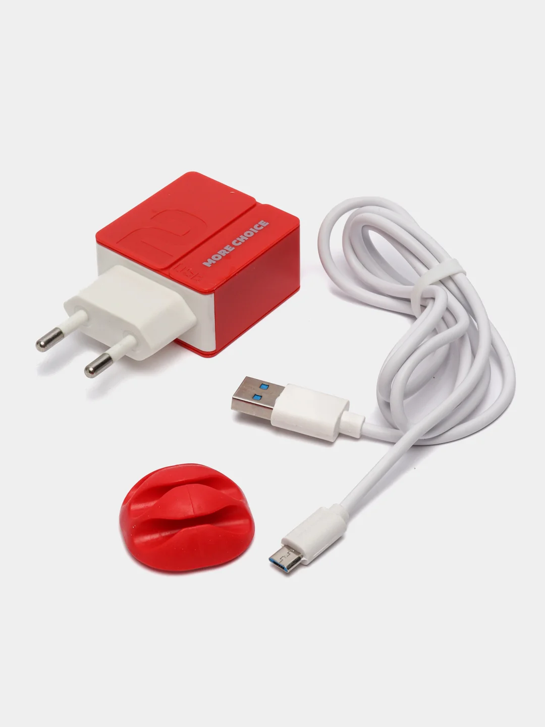 Красный сетевое зарядное устройство More Choice NC46m, 2 USB, 2.4A, кабель Micro USB, 1 м