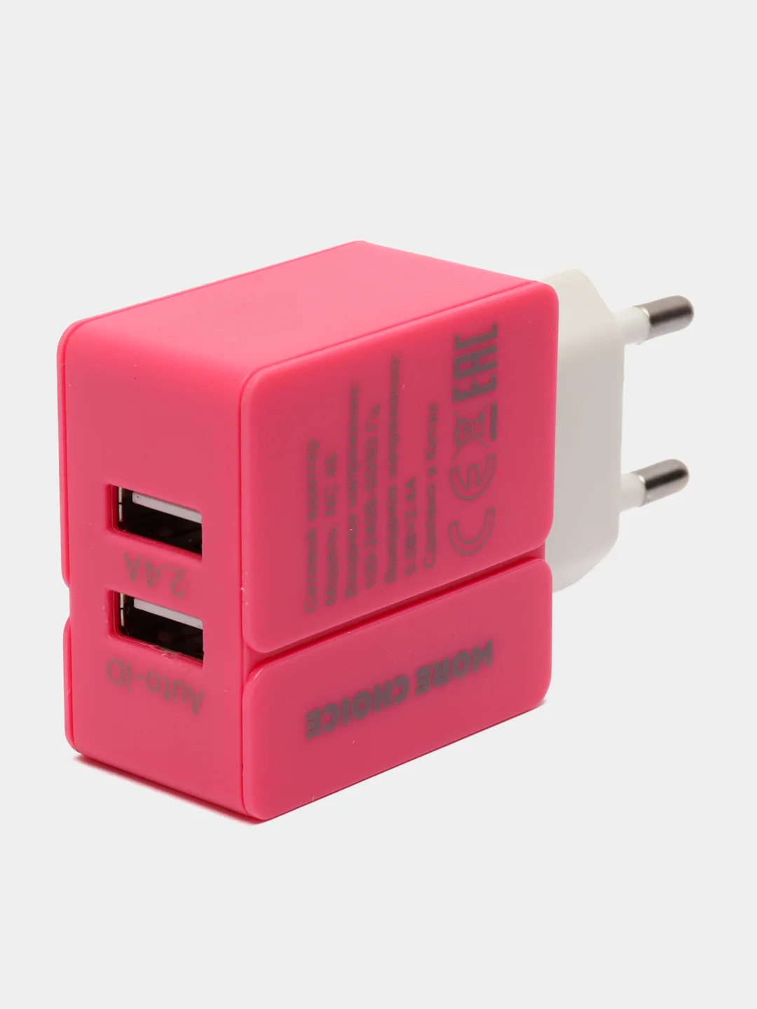Розовый сетевое зарядное устройство More Choice NC46m, 2 USB, 2.4A, кабель Micro USB, 1 м
