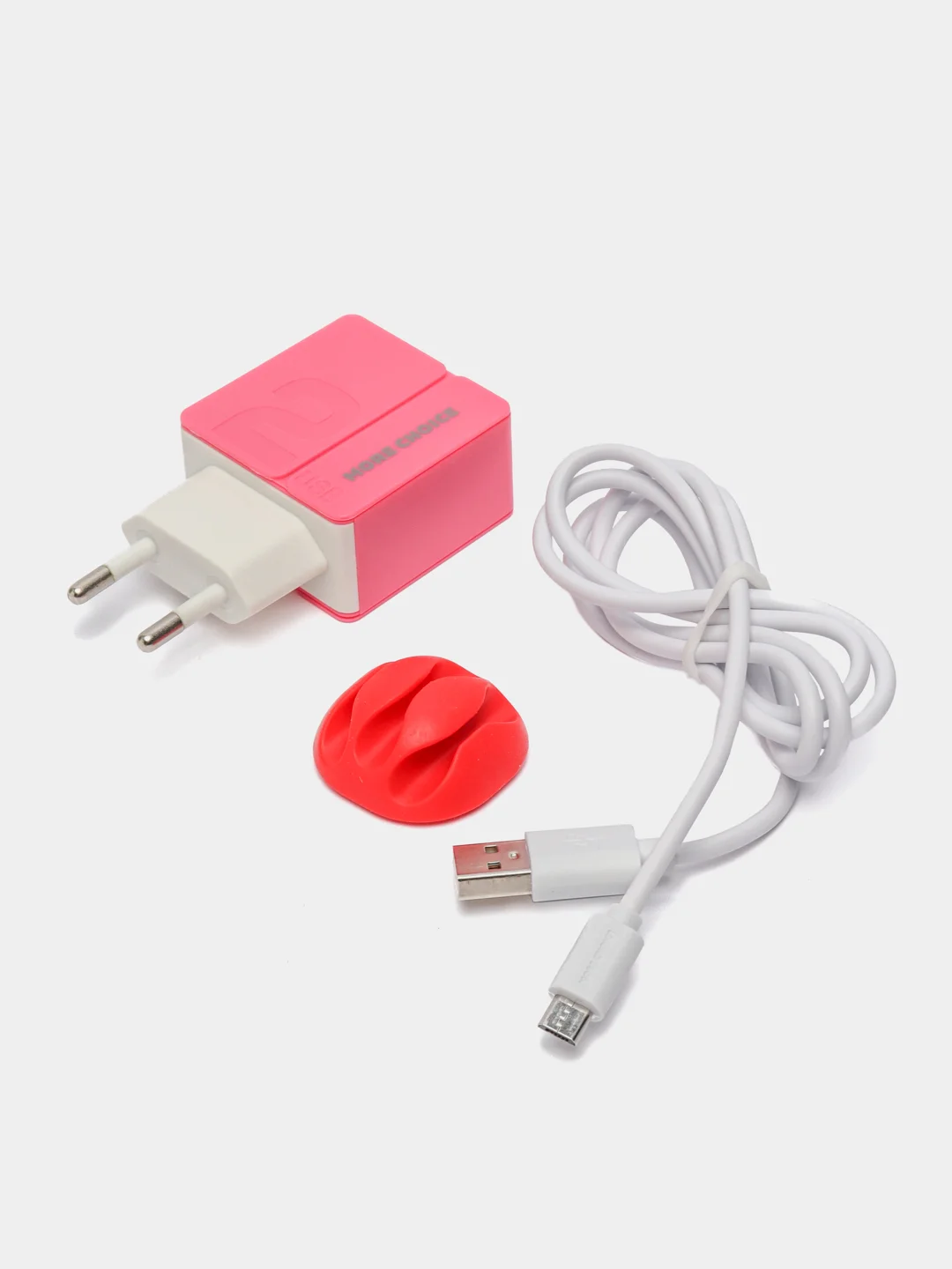 Розовый сетевое зарядное устройство More Choice NC46m, 2 USB, 2.4A, кабель Micro USB, 1 м