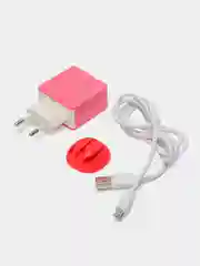 Розовый сетевое зарядное устройство More Choice NC46m, 2 USB, 2.4A, кабель Micro USB, 1 м