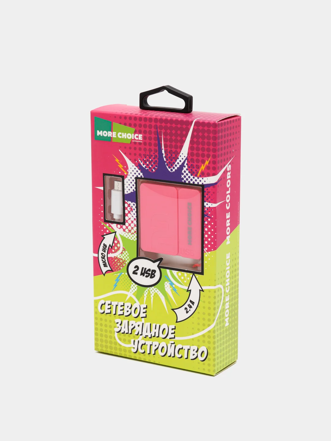 Розовый сетевое зарядное устройство More Choice NC46m, 2 USB, 2.4A, кабель Micro USB, 1 м