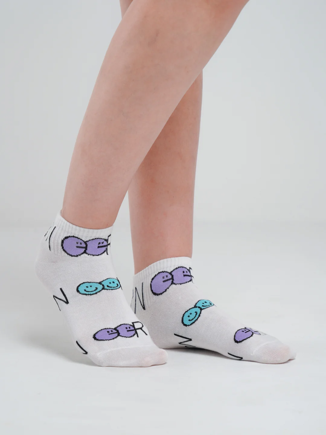 Бирюзовый носки женские короткие низкие с принтом смайл smile yjcrb
