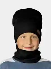 Черный шапка детская, со снудом, хлопок, осень