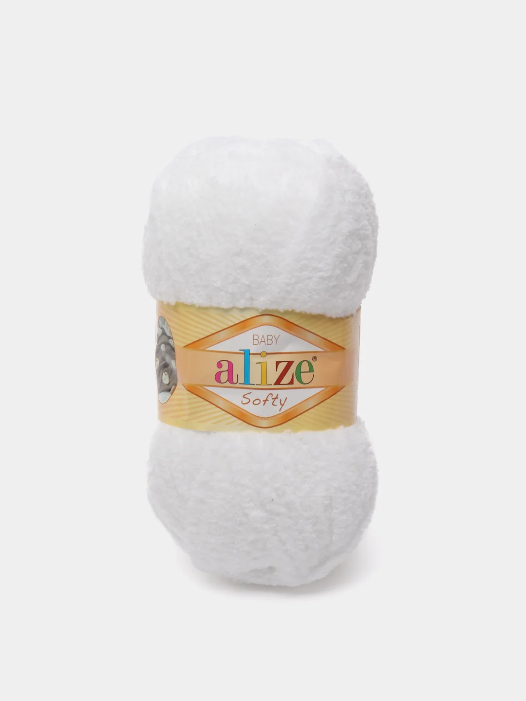 Белый пряжа плюшевая Alize Softy, микрополиэстер, 50 г, 115 м