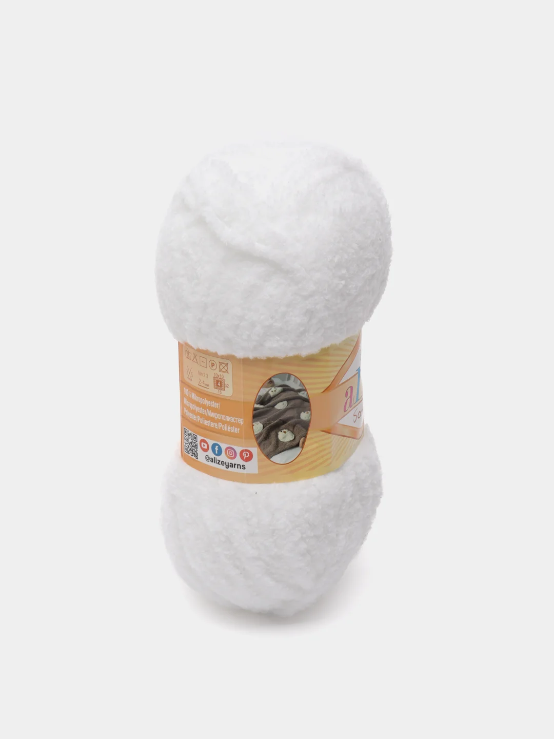 Белый пряжа плюшевая Alize Softy, микрополиэстер, 50 г, 115 м