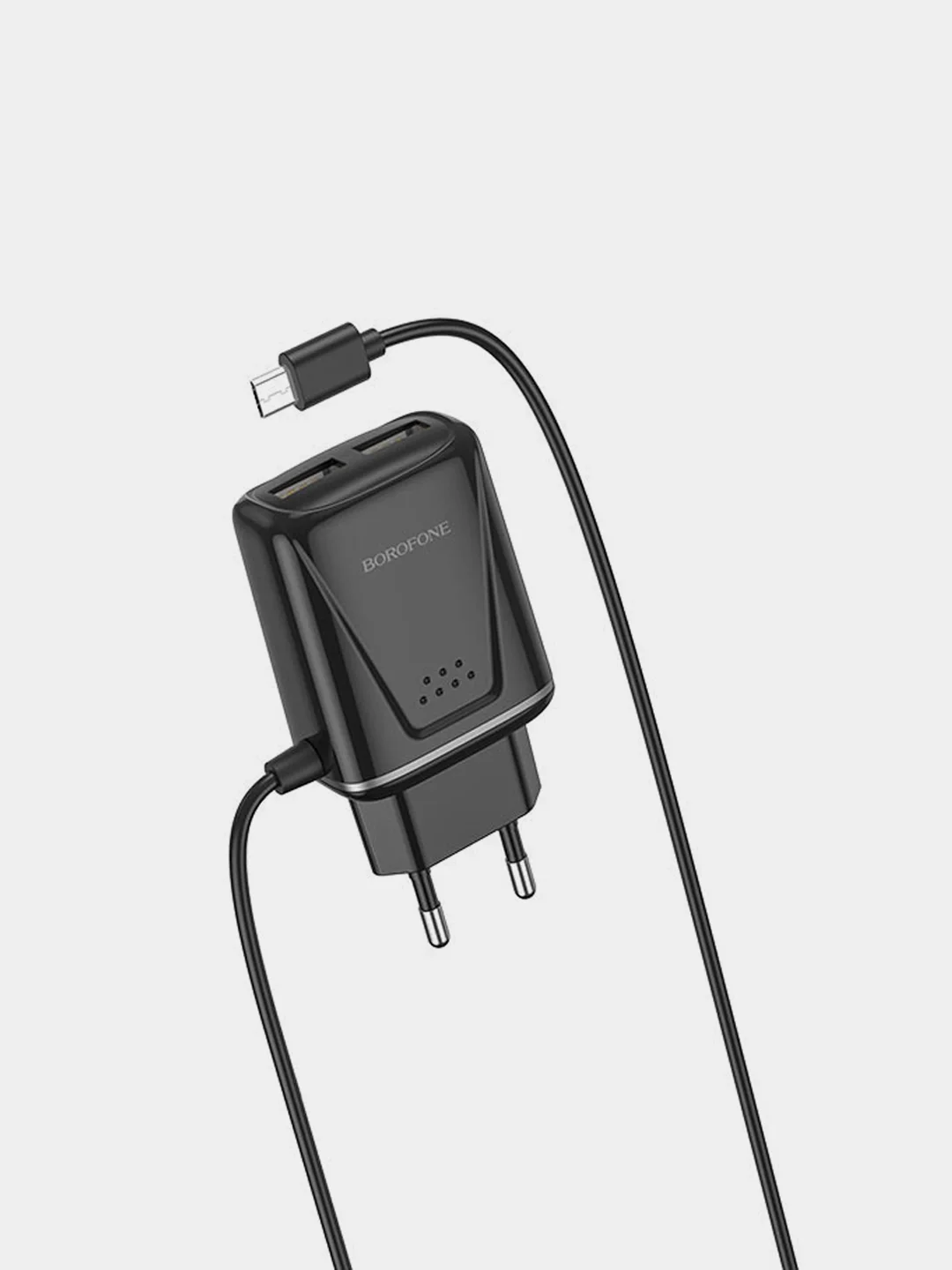 Черный сетевое зарядное устройство BOROFONE BA50A, ккабель Type-C, 2 USB, 2.1 A