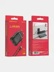 Черный сетевое зарядное устройство BOROFONE BA50A, ккабель Type-C, 2 USB, 2.1 A