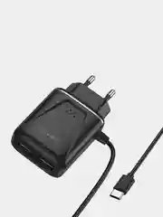 Черный сетевое зарядное устройство BOROFONE BA50A, ккабель Type-C, 2 USB, 2.1 A