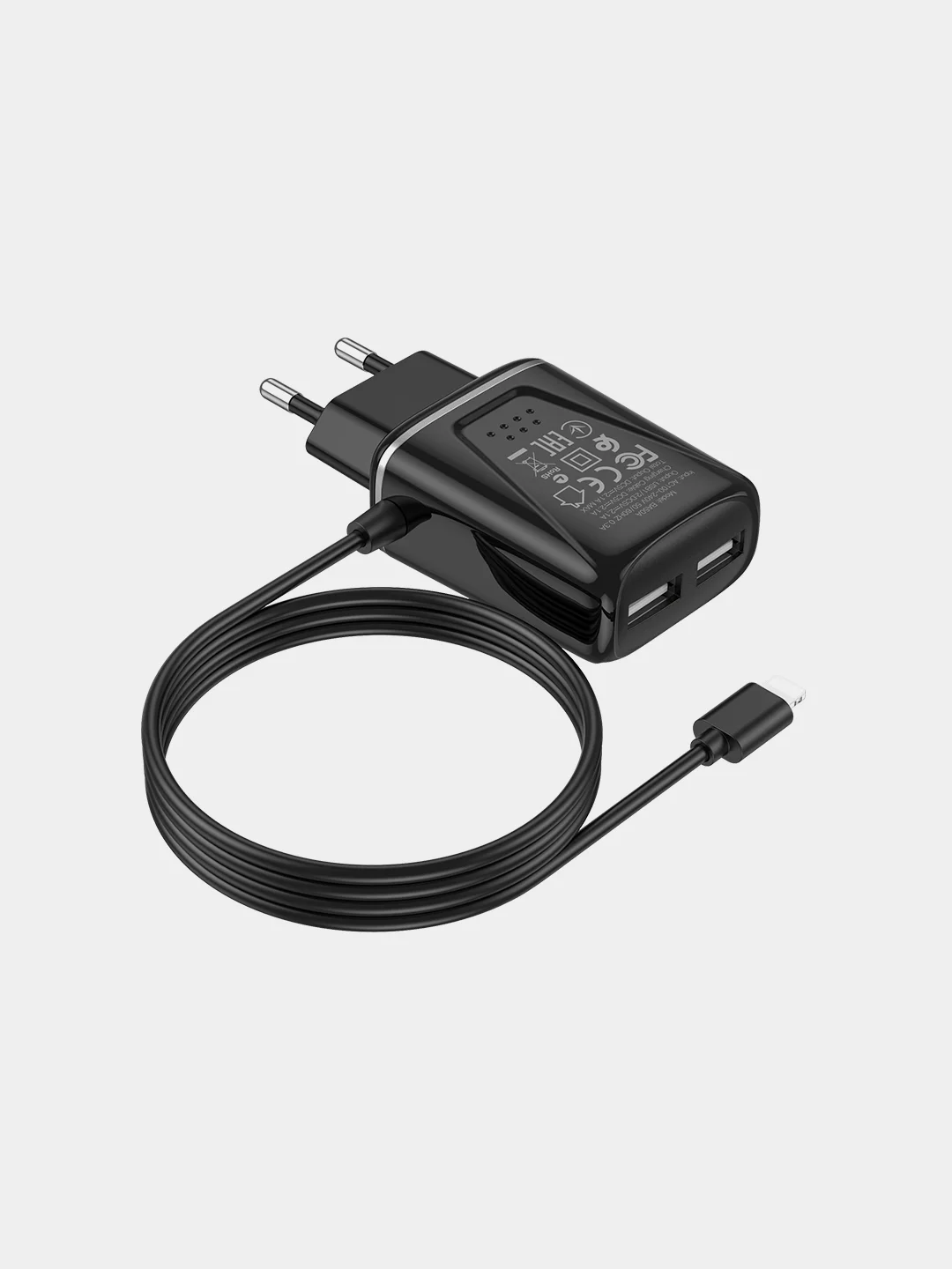 Черный сетевое зарядное устройство BOROFONE BA50A, ккабель Type-C, 2 USB, 2.1 A