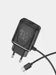Черный сетевое зарядное устройство BOROFONE BA50A, ккабель Type-C, 2 USB, 2.1 A