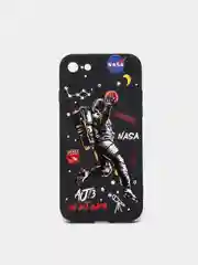 Черный чехол на телефон с принтом рисунком "NASA" iPhone 7/8 Plus, XS, XR, 11, 12 Pro, 13 Pro