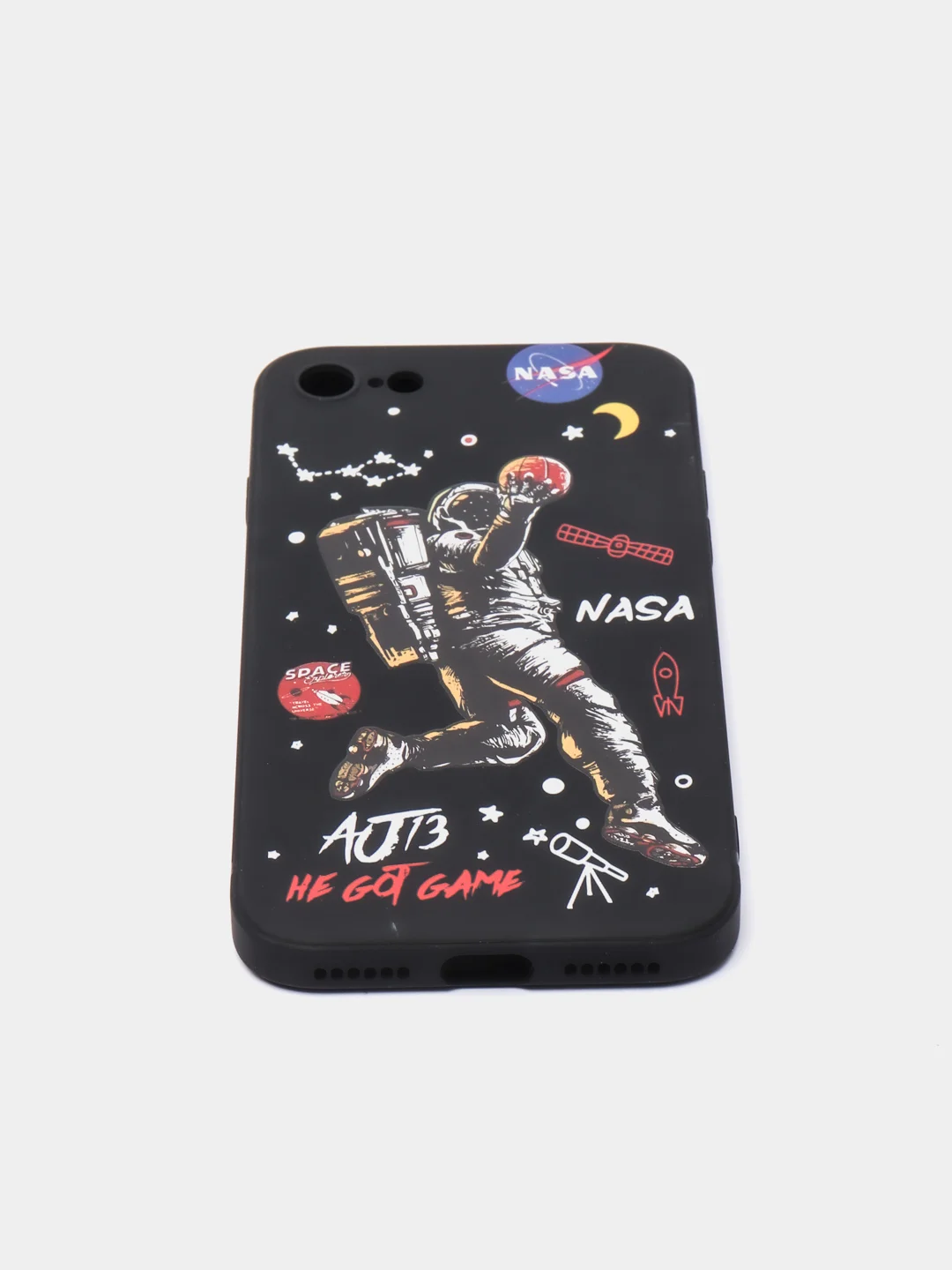 Черный чехол на телефон с принтом рисунком "NASA" iPhone 7/8 Plus, XS, XR, 11, 12 Pro, 13 Pro