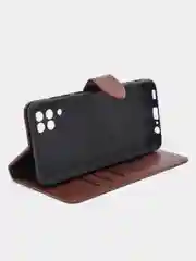 Коричневый кожаный PU чехол книжка Samsung Galaxy A12 / M12 , Самсунг Галакси А12/ М12