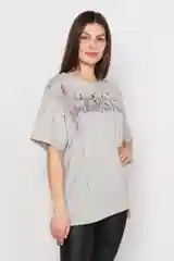 Серый меланж женская футболка "Звезда", с принтом, 100% хлопок. На девушку