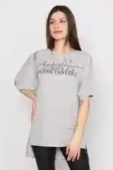Серый меланж женская футболка "Звезда", с принтом, 100% хлопок. На девушку